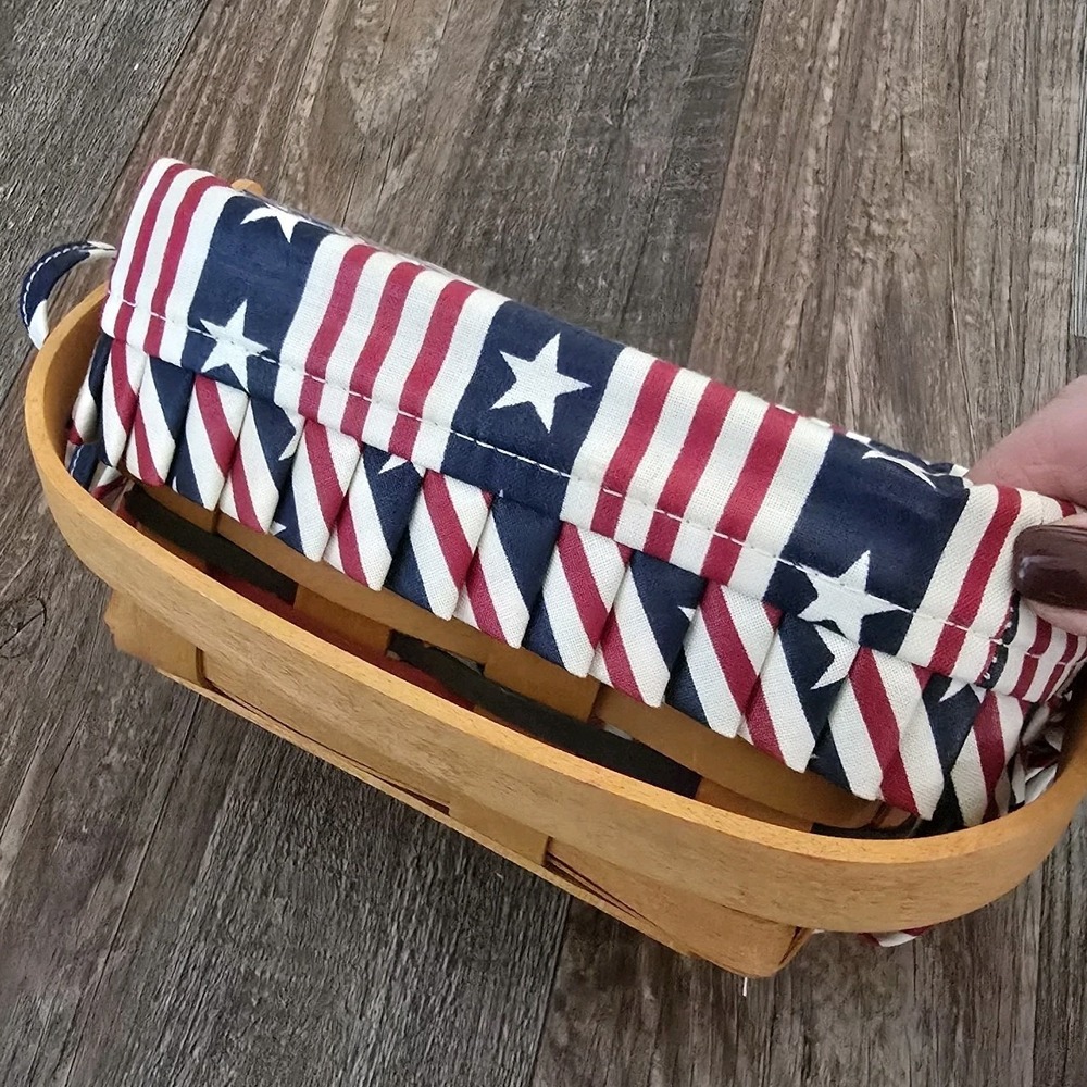All American Longaberger Tea Basket W/ Patriotic Liner 4th Of July Americana - Picture 2 of 7